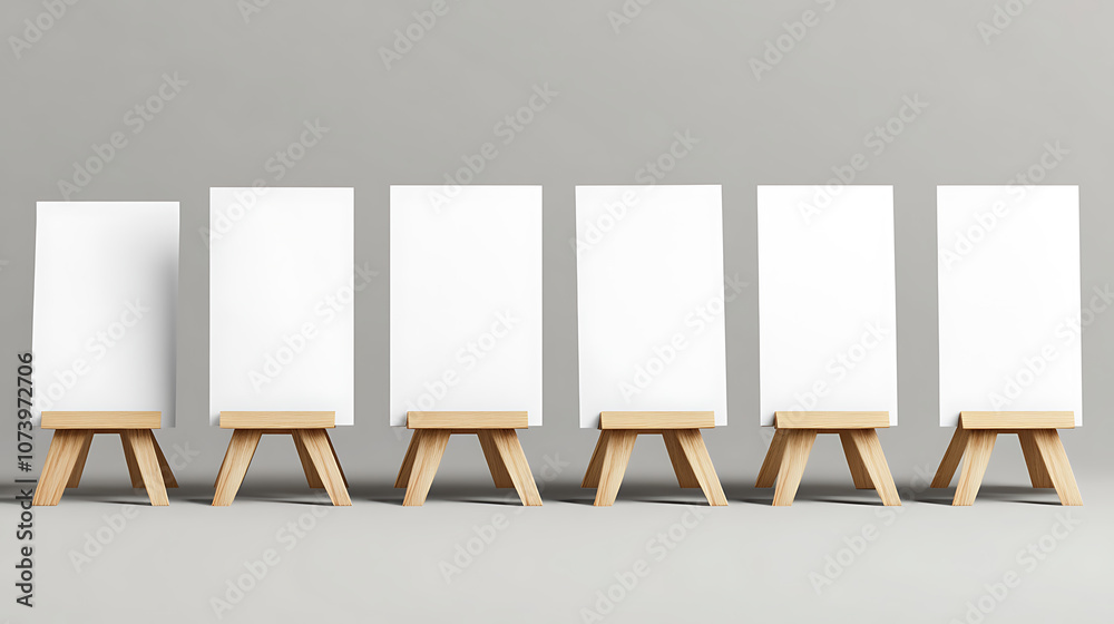 Aufkleber a vector set of realistic 3d blank a4 vertical paper sheets and cards on wooden holders, including s