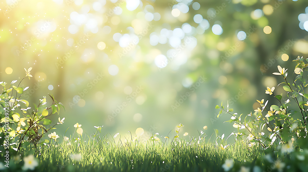 Aufkleber abstract blurred spring background with bokeh light effect and green grass in sunlight blurred natur
