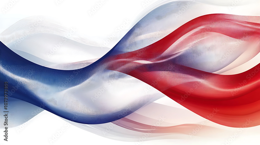 Poster Abstract red, white and blue vector background with flowing lines