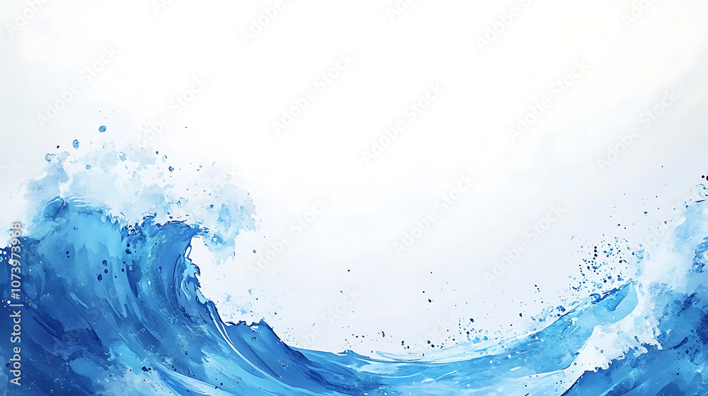 Poster blue wave background, simple flat design with white space on the right side, white and blue color sc