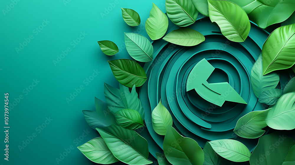 Poster Circular economy concept highlighting green and environmentally sustainable practices with an up arrow symbolizing development and growth in eco-friendly initiatives and resource efficiency