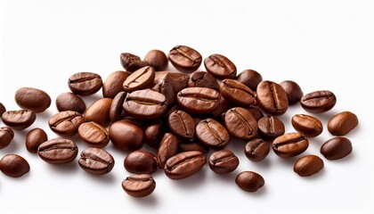 Naklejka premium wide panorama background of fresh roasted arabica coffee espresso beans isolated on white background good morning breakfast concept