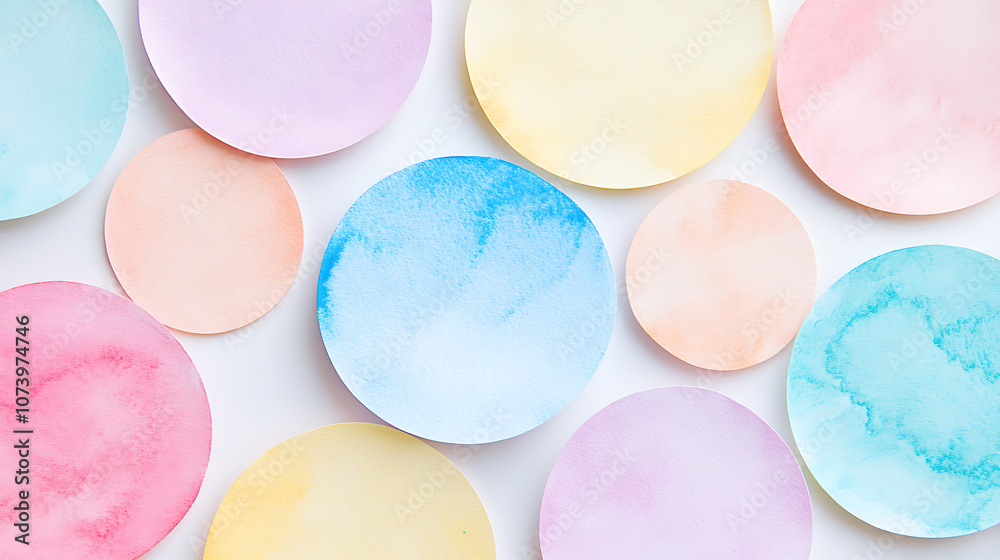 Aufkleber abstract background with colorful circles and soft watercolor textures pastel colors and soft tones