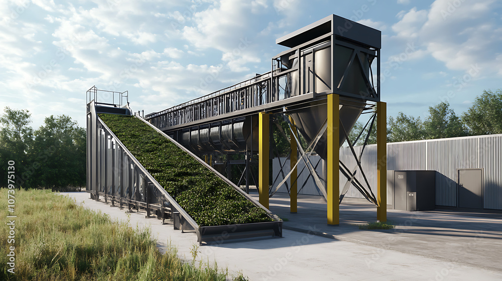 Poster conveyor system transports biomass to pyrolysis reactor for biochar production
