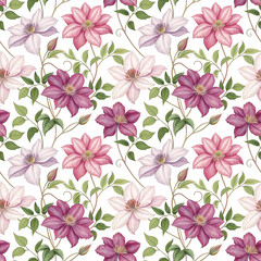 Fototapeta premium Clematis flower pattern with soft pink and purple tones