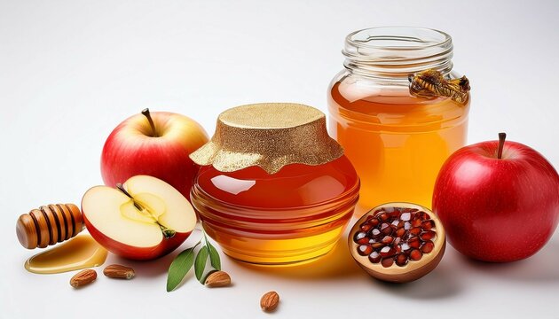 rosh hashanah jewish new year holiday concept of traditional or religion symbols on white background - Powered by Adobe