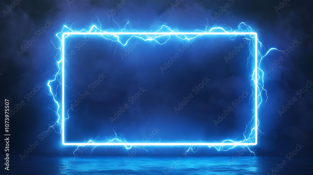 Poster lightning frames, blue electric borders of rectangular and square shapes with thunder bolt effect, i