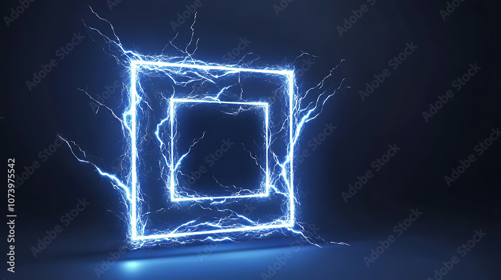 Poster Lightning frames, blue electric borders of rectangular and square shapes with thunder bolt effect, Isolated photo frames with thunderbolt impact, magical energy flash, realistic 3D vector bolts set