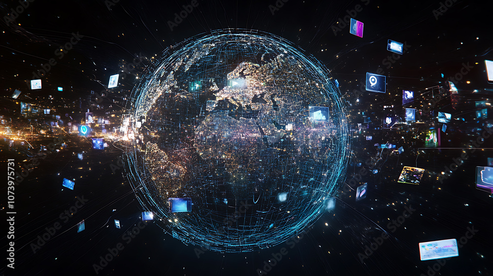Aufkleber secure global network with glowing connections and padlocks cybersecurity concept digital art
