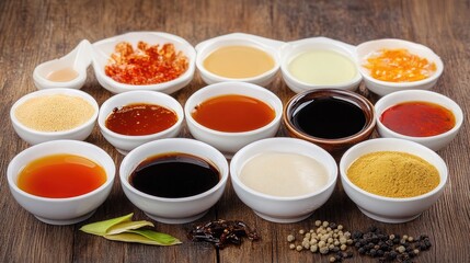 Assortment of Chinese Sauces and Spices in Bowls