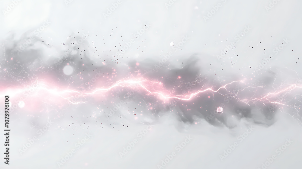Poster realistic powerful electrical discharge with a lightning strike impact, displayed on a white backgro