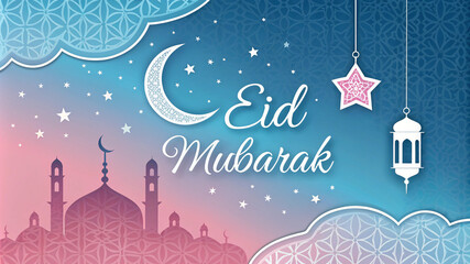 Naklejka premium elegant Eid Mubarak Islamic background with crescent moon 