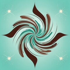 Obraz premium Cute mint green and brown symmetrical centered swirl with stars background