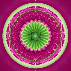 Cute magenta and lime green symmetrical centered swirl with stars background