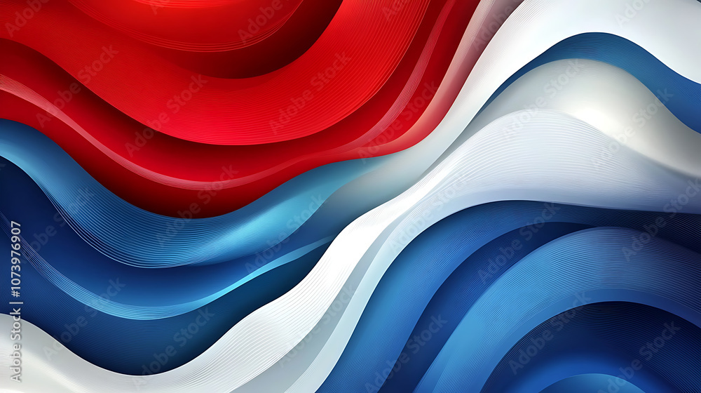 Poster red, white and blue vector background with flowing lines