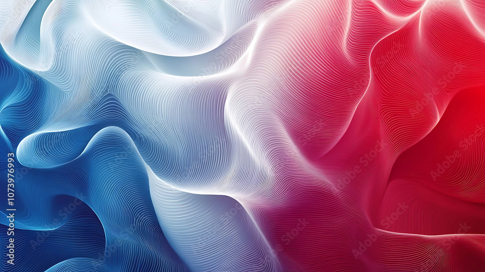 Poster red, white and blue vector background with flowing lines