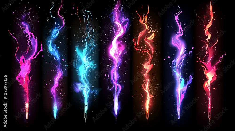 Poster the effect of lightning and lighting, set of zippers, thunderstorm and lightning, symbol of natural 