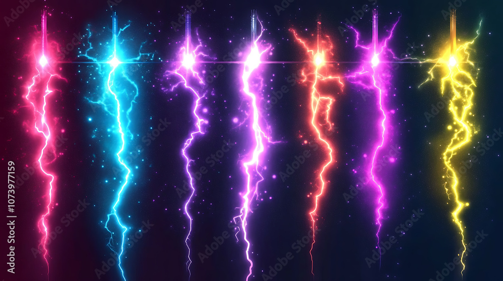 Poster the effect of lightning and lighting, set of zippers, thunderstorm and lightning, symbol of natural 