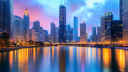 Obraz premium Stunning cityscape background perfect for Zoom online business meetings or video calls, featuring a vibrant urban skyline that adds a professional and modern touch to your virtual interactions