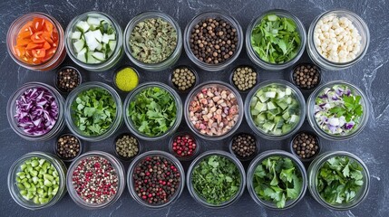 Colorful Condiments in Glass Jars from Above