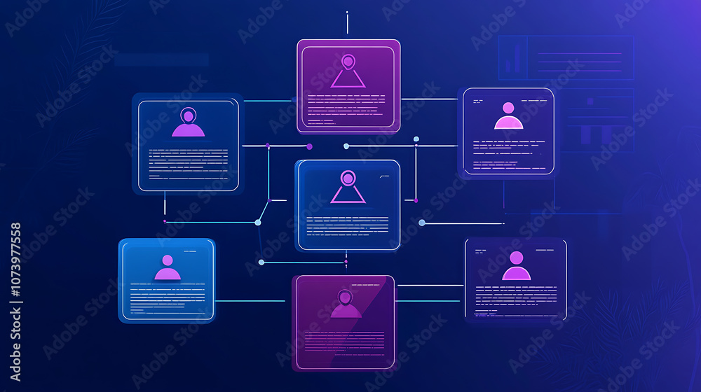 Poster Abstract business hierarchy structure flowchart on virtual screen organizational mindmap