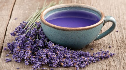 Tranquil Lavender Teacup on Rustic Wooden Surface