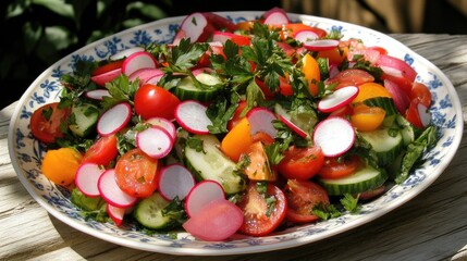 Fresh Vibrant Vegetable Salad with Radishes and Lettuce