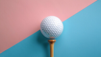 golf ball on tee, isolated on a soft blue and Pink Pastel