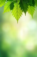 Green leaves of tree against blurred background. Perfect for spring, summer, and nature themes. Great for eco, green, and environmental projects. Also suitable for wallpapers and background images.