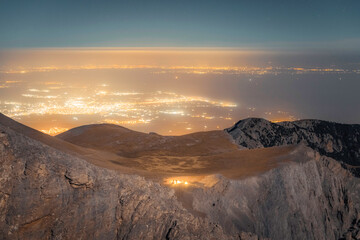 Mt Olympus and nearby towns of Greece at night 