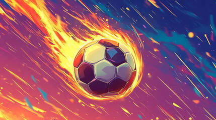 Fototapeta premium Flaming soccer ball flying through the air sports action illustration