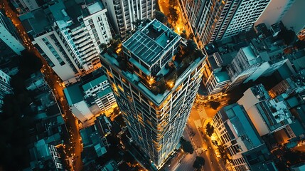 Obraz premium Hotel Building Towering Over Bustling Streets and Cityscape photo