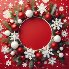 A peaceful winter background with intricately designed snowflakes frame contrast background, banner