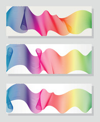 Abstract rainbow lines background, horizontal banner set.