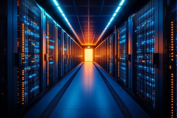 Fototapeta premium blue tunnel with light, large data