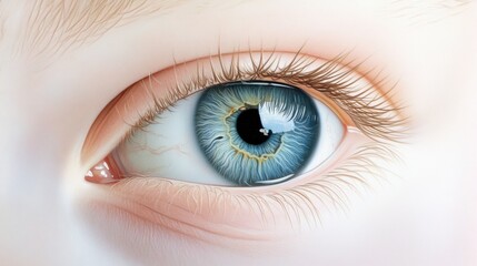 Fototapeta premium Close-up of a blue eye with intricate details and reflections, AI