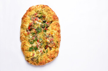 Focaccia with vegetables on white