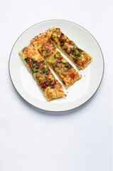 Sliced Focaccia Bread on plate top view