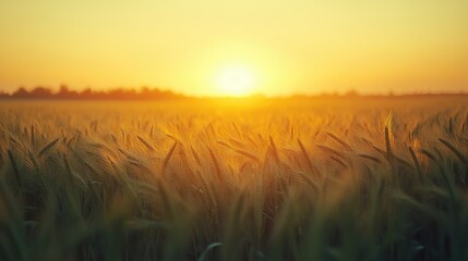 Fototapeta premium golden organic wheat field to make whole wheat bread at agriculture farm in the misty morning sunrise.