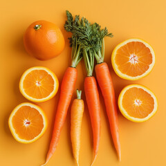 Orange-Themed Arrangement with Fresh Carrots and Oranges