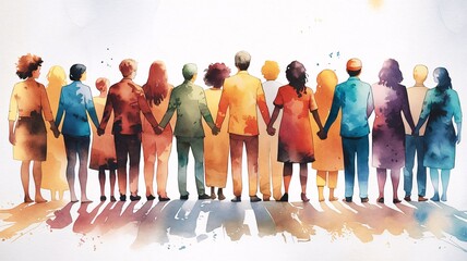 Fototapeta premium DEI, Diversity equity and inclusion concept. People figures in the anime style. Team work, diverse culture. Copy space and selective focus. High quality photo 