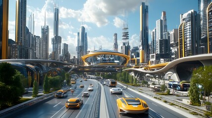 Magnificent Dubai Skyline with Highways in Constant City Traffic photo