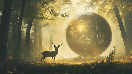 Majestic Deer Silhouette Enchanted Forest Full Moon Night Scene picture
