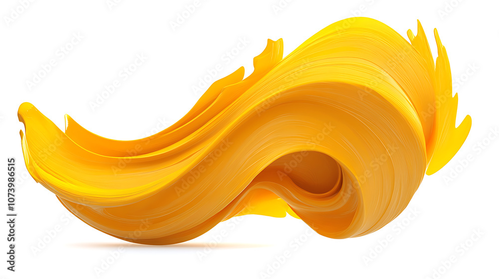 Poster abstract twisted 3d yellow brush stroke shape isolated on white background digital art