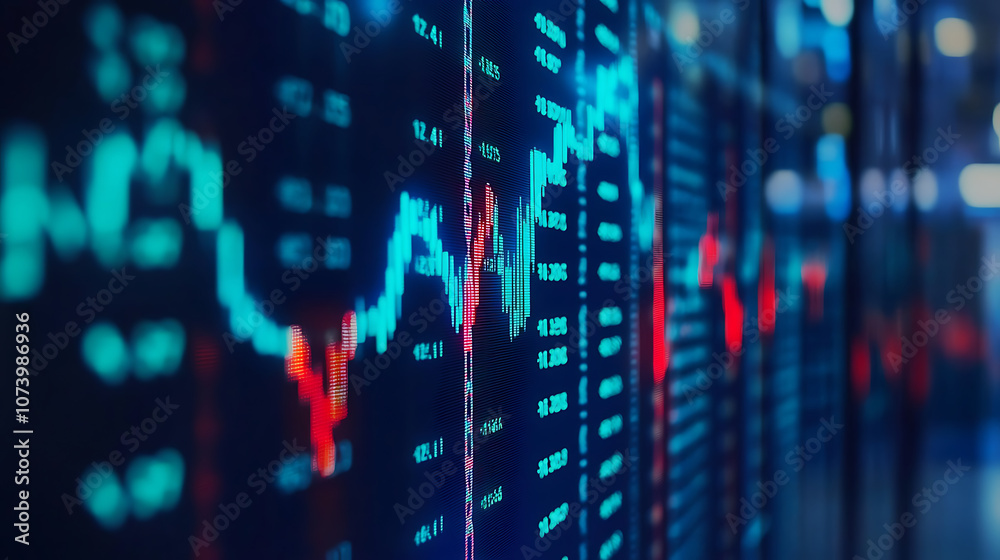 Aufkleber arrows pointing up and down on blue background with stock market graph