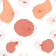 Red poppy flower watercolor and graphic illustrations vector seamless patterns. Red petals black stamens poppy flowers