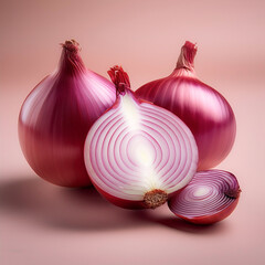 Red onion vegetables, isolated on a pastel