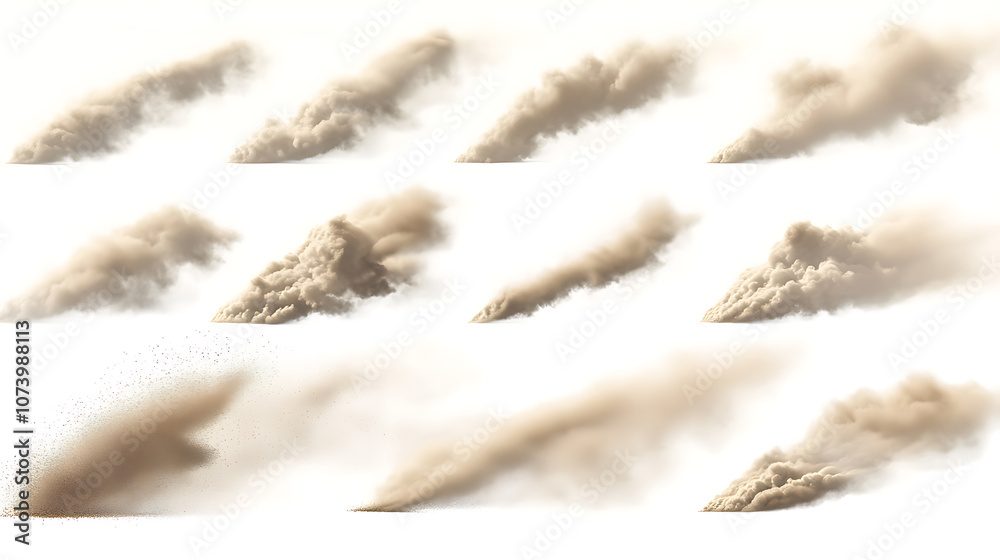 Poster sand clouds, cars, sandstorms or dust creating dirty brown smoke trails and thick smog with soil par