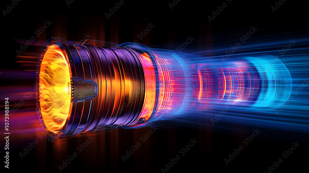 Aufkleber Simulating jet engine combustion to visualize heat fluid dynamics, displaying temperature gradients and efficiency metrics, providing insights into optimal performance and energy utilization