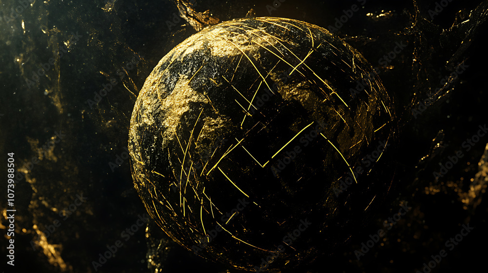 Aufkleber the earth is covered with golden lines on a dark background digital art technology was used with a d